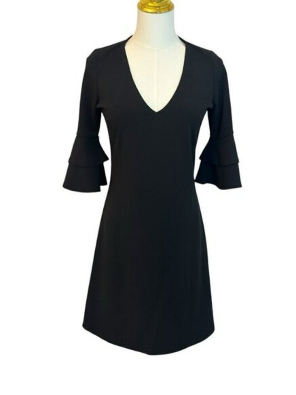 The Vanity Room Black Women's V-Neck Dress with Ruffled Sleeves Small